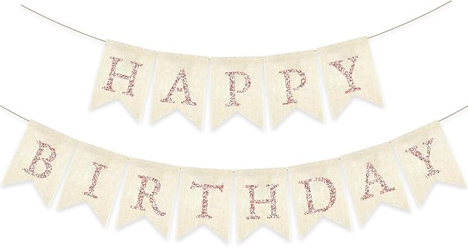 Rose Gold Happy Birthday Banner Pre-strung Burlap Bunting Party Backdrop Sign by Unknown