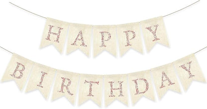 Rose Gold Happy Birthday Banner Pre-strung Burlap Bunting Party Backdrop Sign by Unknown