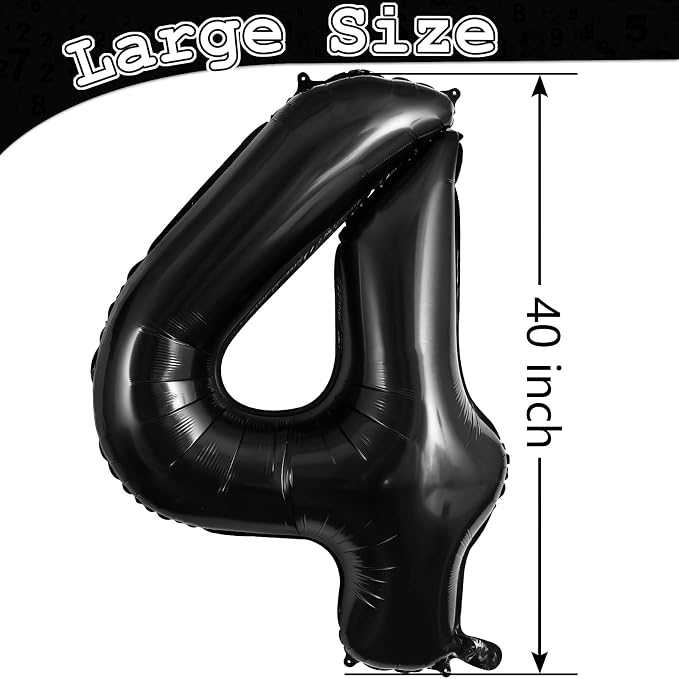 Black Number 4 Balloons 40 Inch Large Foil Balloons, Giant Number Balloon - Image 4