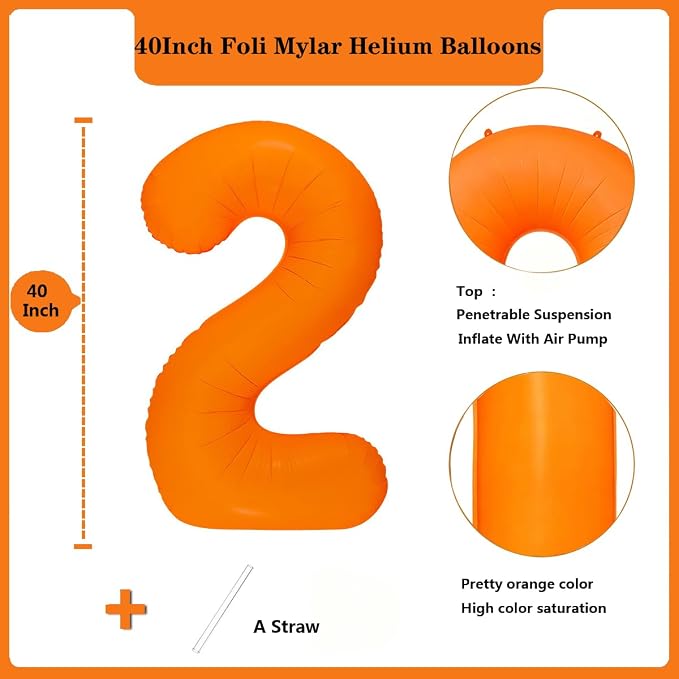 Fluorescent Orange Number Balloon 40 inch Giant Foil Helium Balloons Orange - Image 2