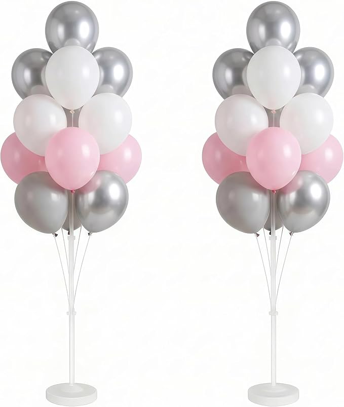 2Set Silver Pink Balloon Column Stand Kit by Tosuced
