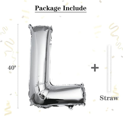 40 inch Silver Letter L Balloon, Big Size Alphabet Foil Mylar Helium Balloons - Image 2