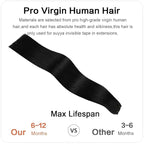 SUYYA Invisible Tape in Hair Extensions Human Hair Jet Black Seamless Injected Hand-Tied Pro Quality Virgin Human Hair 20PCS 50G/Pack Straight Tape Ins(20 inch #1 Jet Black)