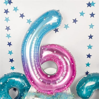 40 Inch Balloon Number 6 Blue Pink, Large Foil Mermaid 6 Balloons Number - Image 3
