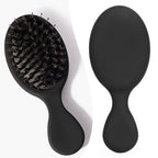 Mini Boar Bristle Hair Brush - Boar & Nylon Bristle Small Brush for Women Kids Long Short Hair to Smooth Add Shine - Travel Size Hair Brush for Purse,Pocket, Black