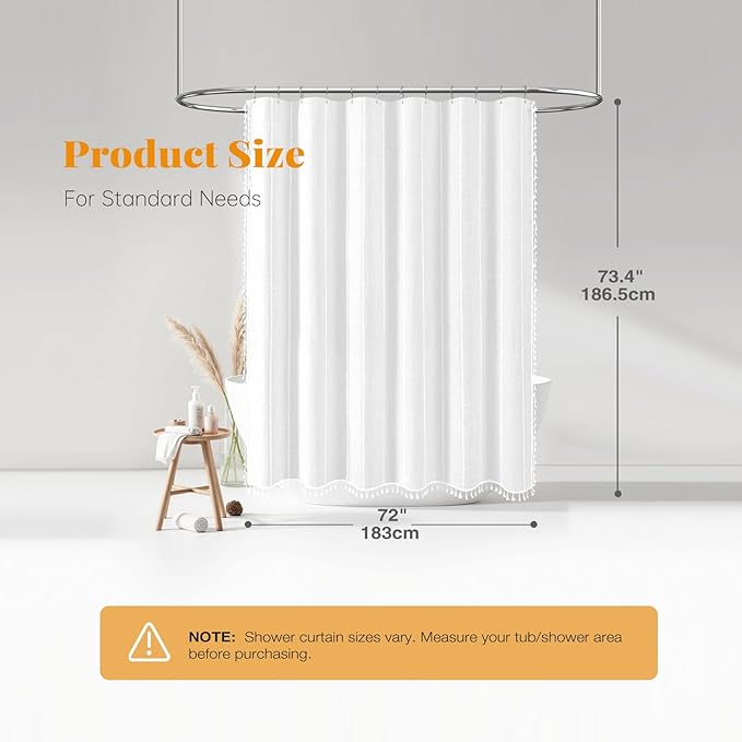 White Boho Farmhouse Linen Heavy Duty Cloth Shower Curtain Set, 72x72 | 330GSM - Image 8
