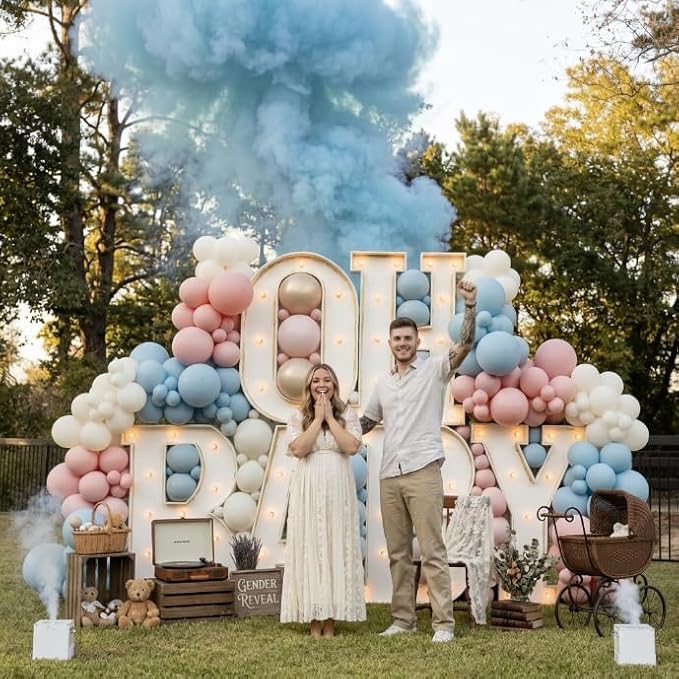 Gender Reveal Balloons, 12 Inch Dusty Pink Blue White Sand and Gold Balloons - Image 8