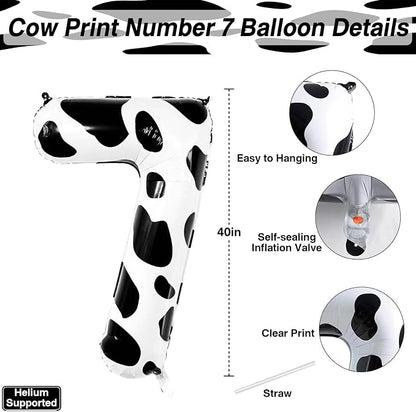 40 Inch Cow Print Number 17 Balloon Set, Giant Black & White Foil Mylar Number - Image 4