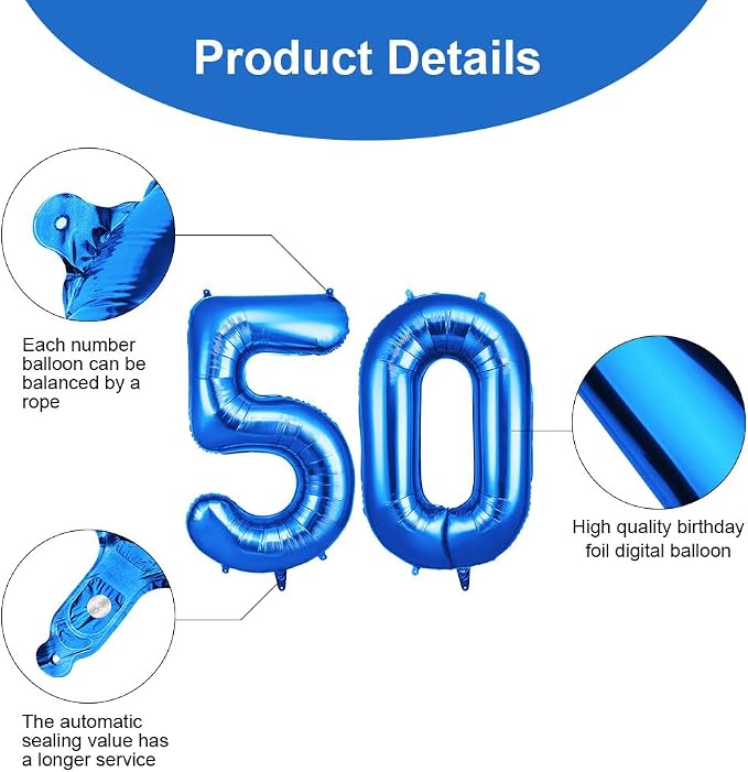 OFFCUP 40 Inch Blue Number 50 Balloon - Image 3
