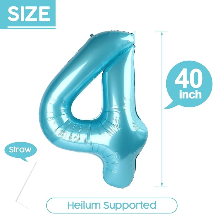 4 Balloon - Pastel Blue Birthday Number Balloons, 40 Inch Decorations | Pastel - Image 5