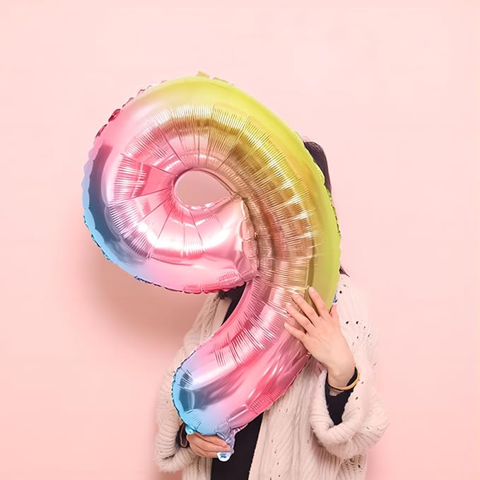 40 Inch Giant Rainbow Number 9 Balloons, Birthday Balloons, Helium Mylar Foil - Image 4