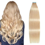 SUYYA Tape in Hair Extensions Human Hair 50g/pack 20pcs Straight Seamless Skin Weft Tape in Real Human Hair Extensions(20inch 16# Light Blonde)