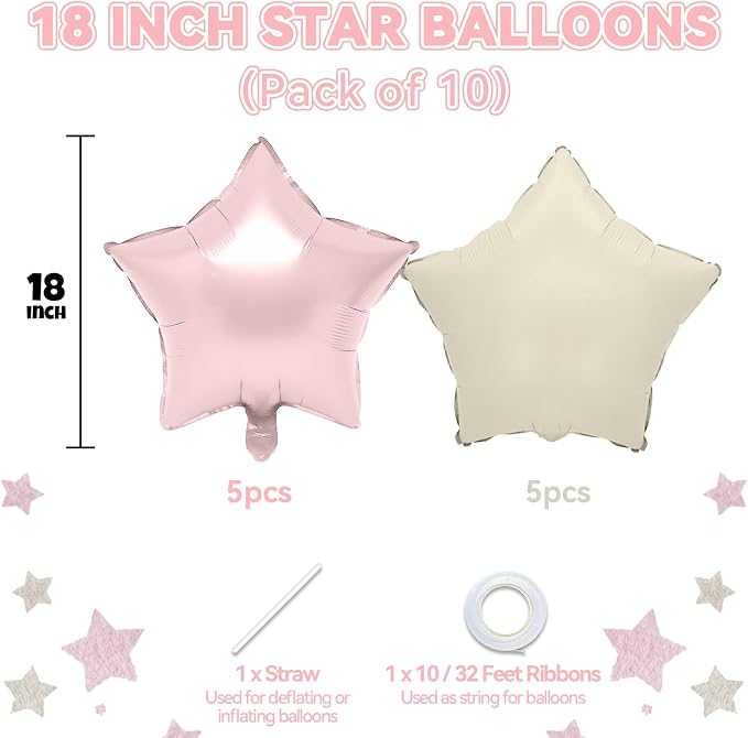 Biapian Baby Pink Star Foil Balloons, 18 Inch Stars Balloons - Image 2