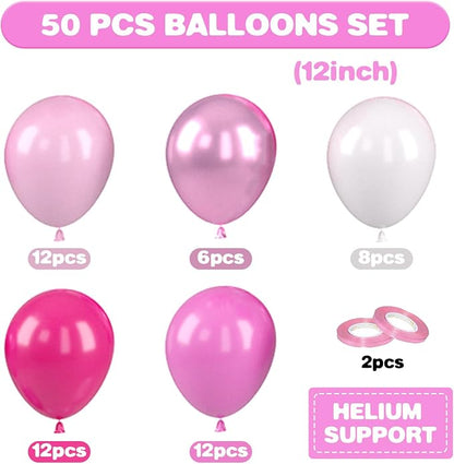 Pink Balloons, 12 Inch Hot Pink Balloons, Pastel Metallic Pink White Latex - Image 2