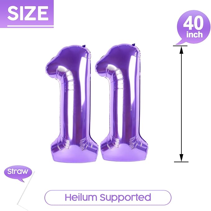 11 Balloon - Purple Birthday Number Balloons, 40 Inch Decorations Men Women | - Image 5