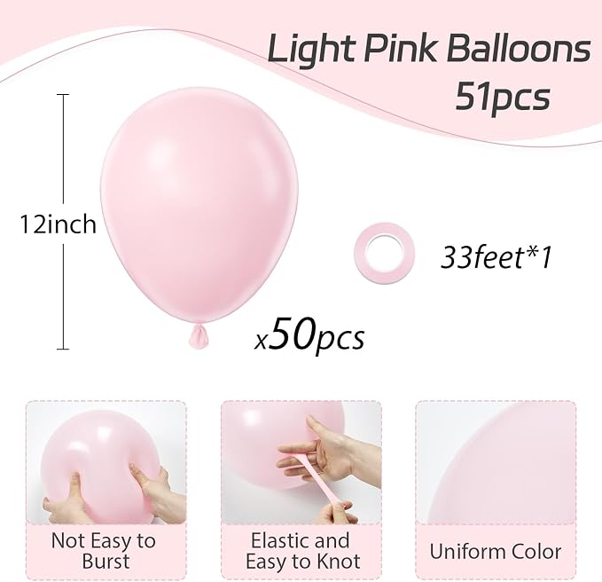 Awenztech Light Pink Balloons 12 inch, Pastel Pink Latex Balloon 50pcs Party - Image 2
