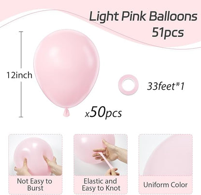 Awenztech Light Pink Balloons 12 inch, Pastel Pink Latex Balloon 50pcs Party - Image 2