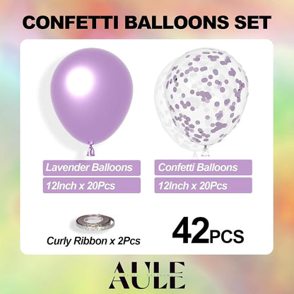 AULE 42Pcs Metallic 12 Inch Lavender Confetti Balloons Set | Light Purple Party - Image 3