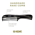 Kent 10T Graphite Large Detangler Comb, Handmade Wide Tooth Comb for Curly and Thick Hair, Detangling Combs For Wet and Dry Hair, Saw-Cut and Hand Polished Handmade in England