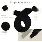 Full Shine 18Inch Black Virgin Tape in Hair Extensions Remy Tape in Human Hair Extensions Color 1 Black 25 Gram Seamless Unprocessed Skin Weft 10Pcs for Women