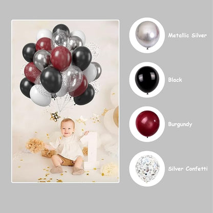 Balloons Burgundy Black Silver, Wine Red Black Party Balloon Maroon Metallic - Image 3