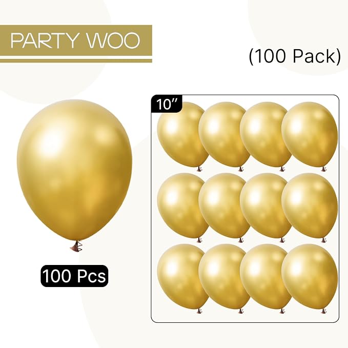 PartyWoo Metallic Gold Balloons 100pcs Chrome Gold Color 10 Inch | Balloons - Image 6