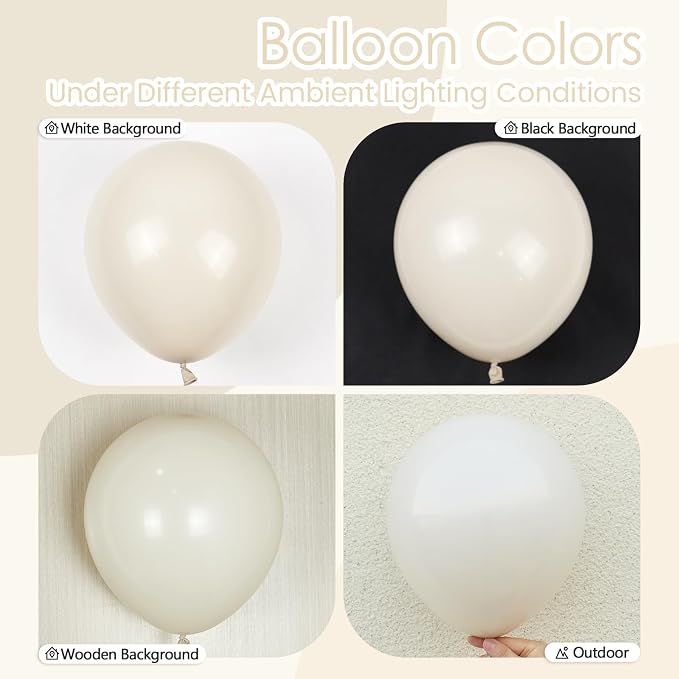 Sand White Balloons 12 inch, Cream Beige Latex Balloons 50pcs Party Balloon - Image 3