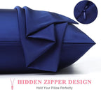 100% Pure Silk Pillowcase 2 Pack for Hair and Skin, Both Sides 23 Momme Grade 6A+ Mulberry Silk Pillowcases with Hidden Zipper, Soft&Smooth Cooling Pillow Cases (Navy Blue, Queen 20x30)