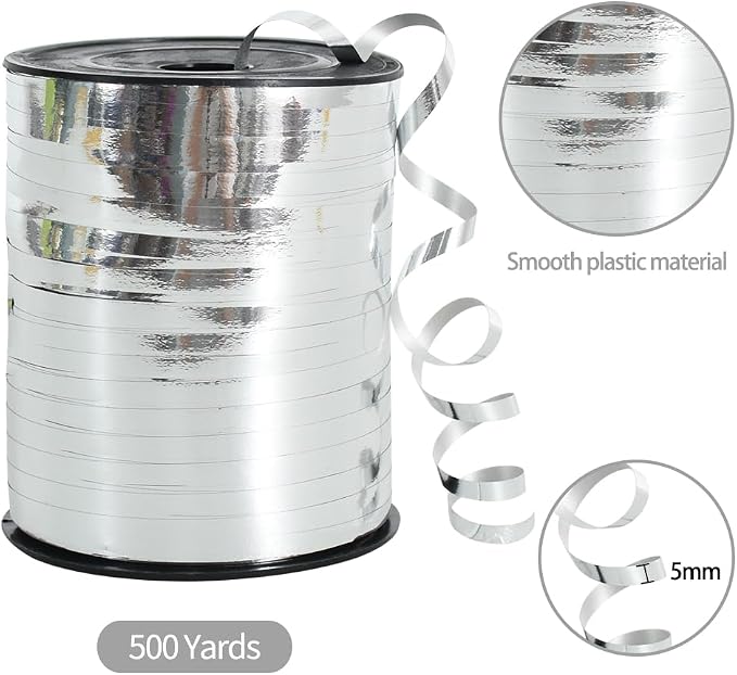 TONIFUL 500 Yards Shiny Silver Curling Ribbon Balloon String Gift Wrapping | - Image 2