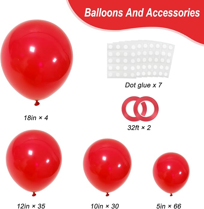 RUBFAC 135pcs Red Balloons Different Sizes 18 12 10 5 Inch - Image 2