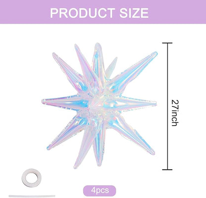 TONIFUL 4 Pcs Explosion Star Balloons Iridescent Foil Balloon Party Decor | 22 - Image 2