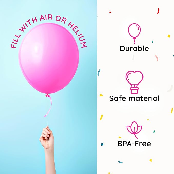 ZENO 50pcs Pink Balloons 12 Inch Helium Grade Latex Balloons - Image 4
