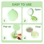 RHOS Folding Brush with Mirror - Compact, Portable and Foldable for Travel, Suitable for Women, Men, and Kids (Green)