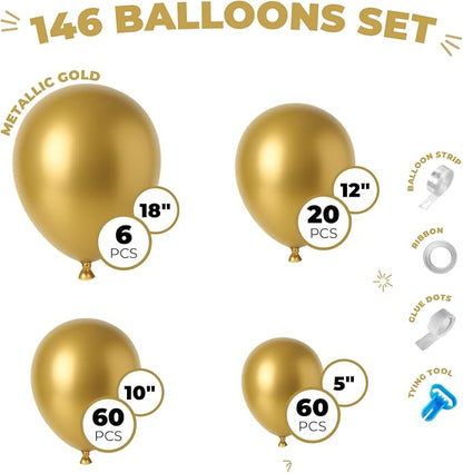 Vellax 146-Pc Metallic Gold Balloon Garland Arch Kit, Baby Shower DIY | 146-pc - Image 2