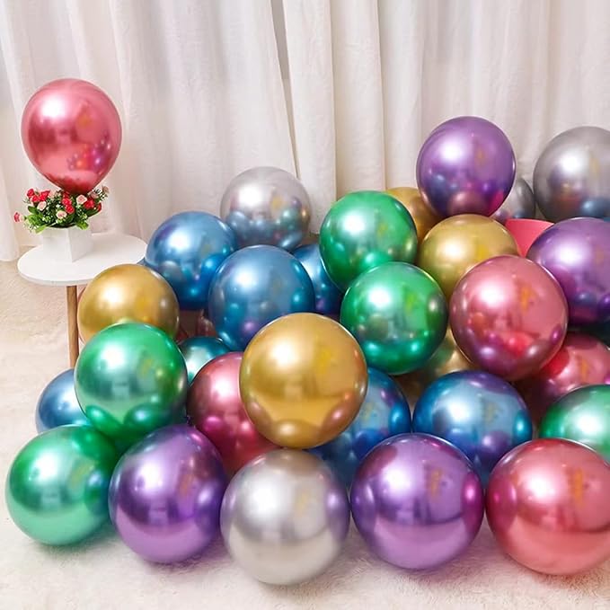 100 Pack 12 Inch Bright Chrome Metallic Latex Helium Birthday Balloons | Perfect - Image 6