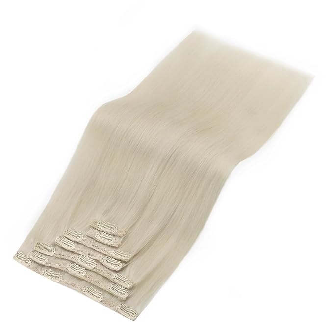 YoungSee 150G Clip in Hair Extensions Human Hair Platinum Blonde Human Hair Extensions Clip in Blonde Clip on Real Hair Extension Silky Straight Add Volume 20Inch 7Pcs