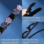 12PCS Sparkling Crystal Stone Braided Hair Clips, Braided Hair Clips for Women and Girls, Shiny Flower Rhinestone Hair Clip, Duckbill Hair Clip With Crystal Hair Accessories for Styling
