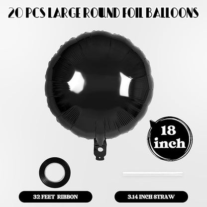 20 Pcs Black Round Shaped Balloons, 18 Inch Round Foil Balloon, Giant Round - Image 2