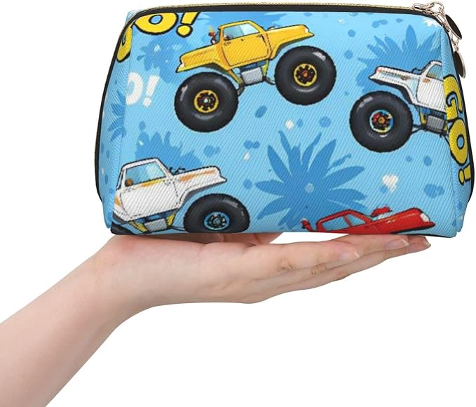Monster truck cars blue Leather Makeup Bag Cosmetic Pouch Portable Travel - Image 3