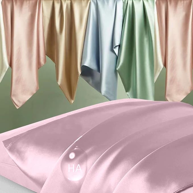 Silk Pillowcase for Hair and Skin, Mulberry Silk Pillow Cases Standard Size, Anti Acne Cooling Sleep Both Sides Natural Silk Satin Pillow Covers with Hidden Zipper, Gifts for Women Men, Light Pink