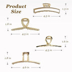 4 Pcs Large Metal Hair Claw Clips for Women, Non-slip Claw Clips with Strong Hold Jaw, Fashion Accessories for Thin Thick Long Curly Hair (Gold2)