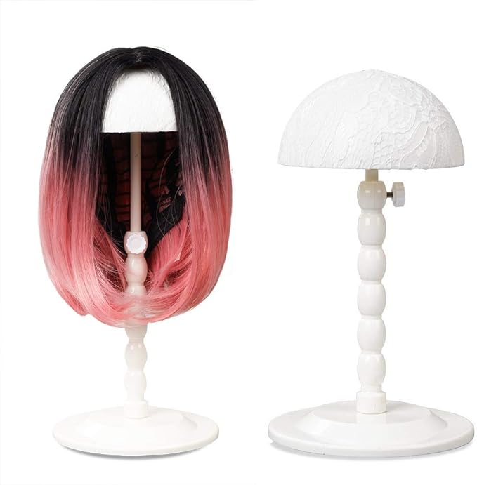 Youngther Wig Stand Adjustable Height Hat Display Portable Folding Wig Head Holders Plastic Wig Stand for Styling Wig Hair Drying Display (White)