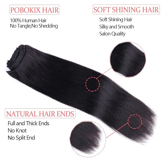 Straight Clip in Hair Extensions Real Human Hair 8Pcs Remy Human hair Clip ins for Women, Natural Soft Human Hair 120g 14inch #1B Natural Black
