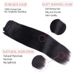 28Inch Clip in Hair Extensions Real Human Hair Straight 8Pcs Remy Hair Extensions Clip in Human Hair with 18Clips Double Lace Weft 120g Natural Black