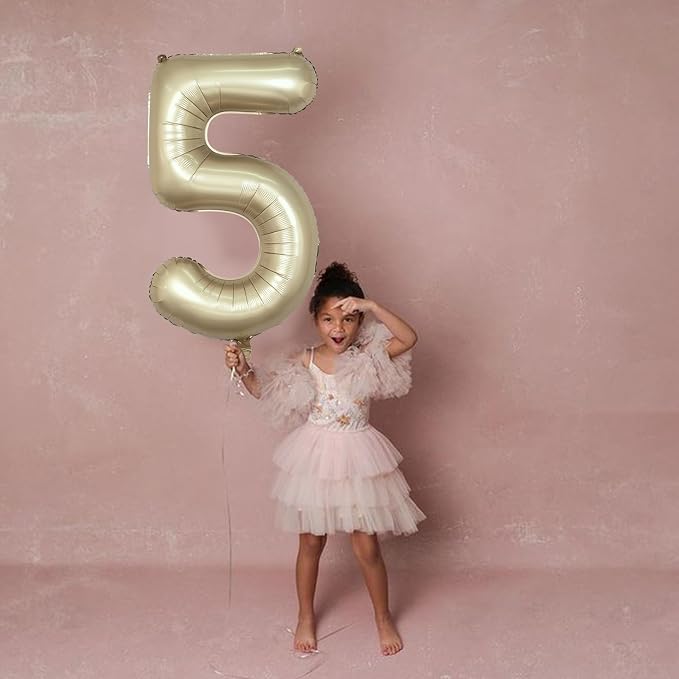Metallic Gold 5 Balloons, 40 Inch Giant Light Gold Mylar Foil Number 0-9 Helium - Image 8