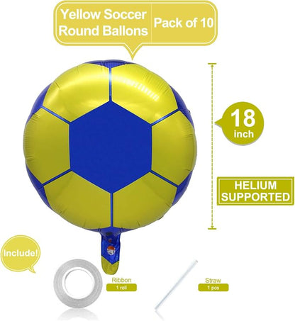 10 Pack 18 Inch Yellow Soccer Foil Balloons Football Helium Metallic Mylar - Image 2