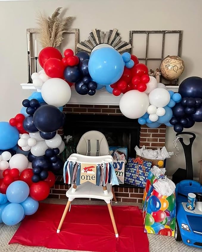 Airplane Balloon Garland Arch Kit 147pcs Navy Blue Red and Blue white Balloons - Image 4