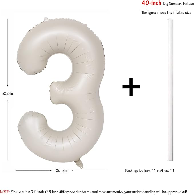 40 In Cream white Number Balloons Helium Foil Mylar Balloon Digital 3 | - Image 2