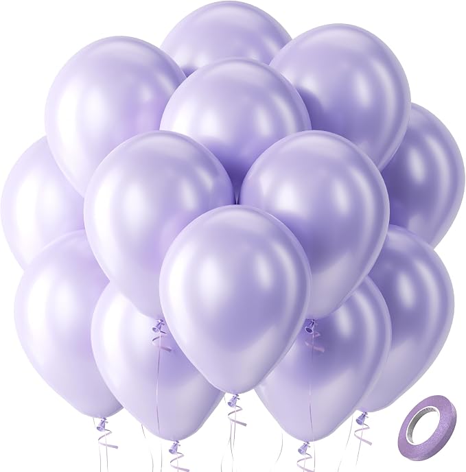 Bezente Pearl Lavender Latex Round Helium Party Balloons 100 Pack 12 inch | by Bezente