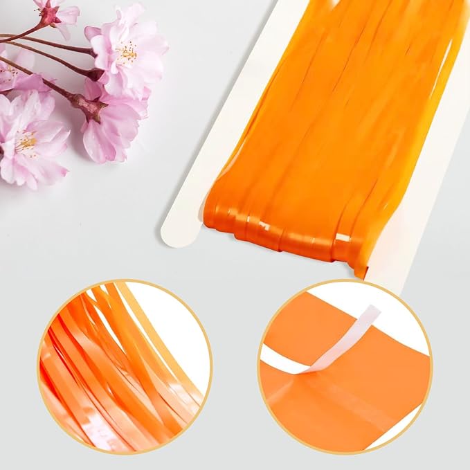 10 Pack Orange Foil Curtain Backdrop 3.2ft x 8.2ft Macaron Tinsel Foil Fringe - Image 4